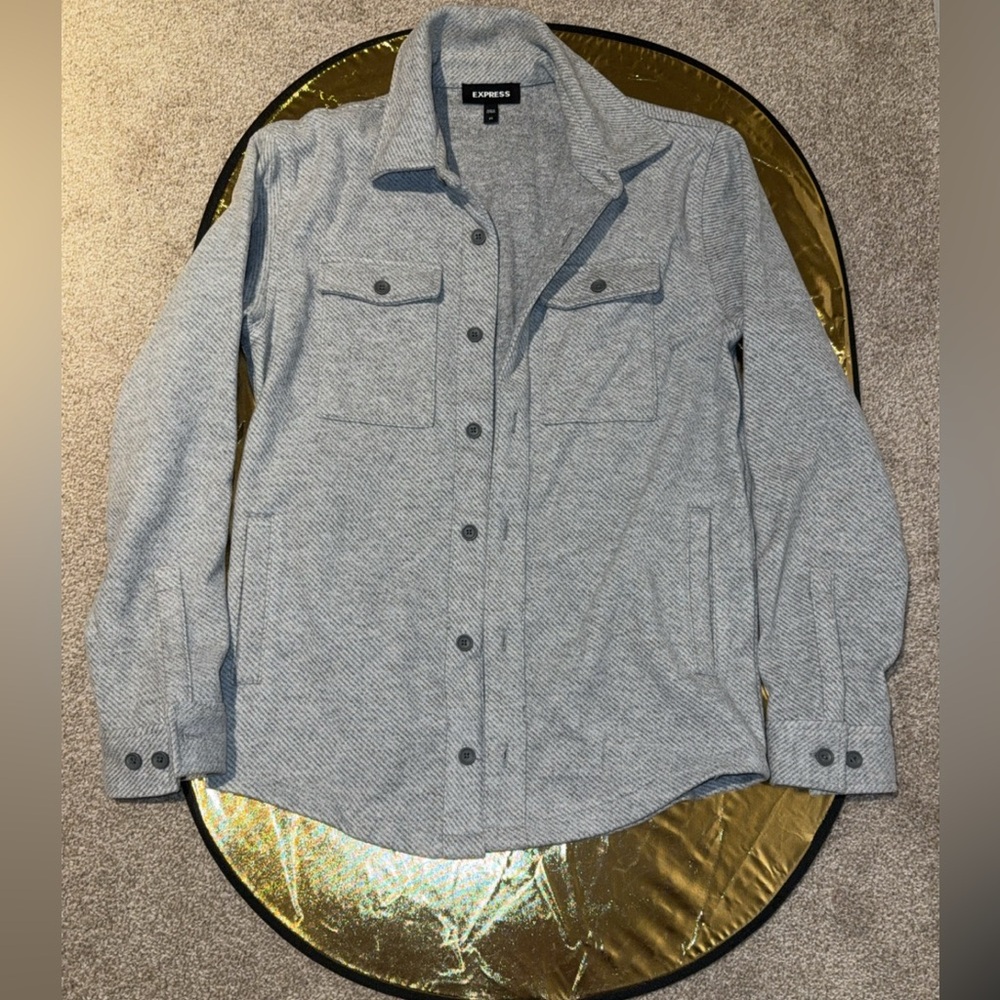 Express Light Gray Herringbone Jacket - image 1